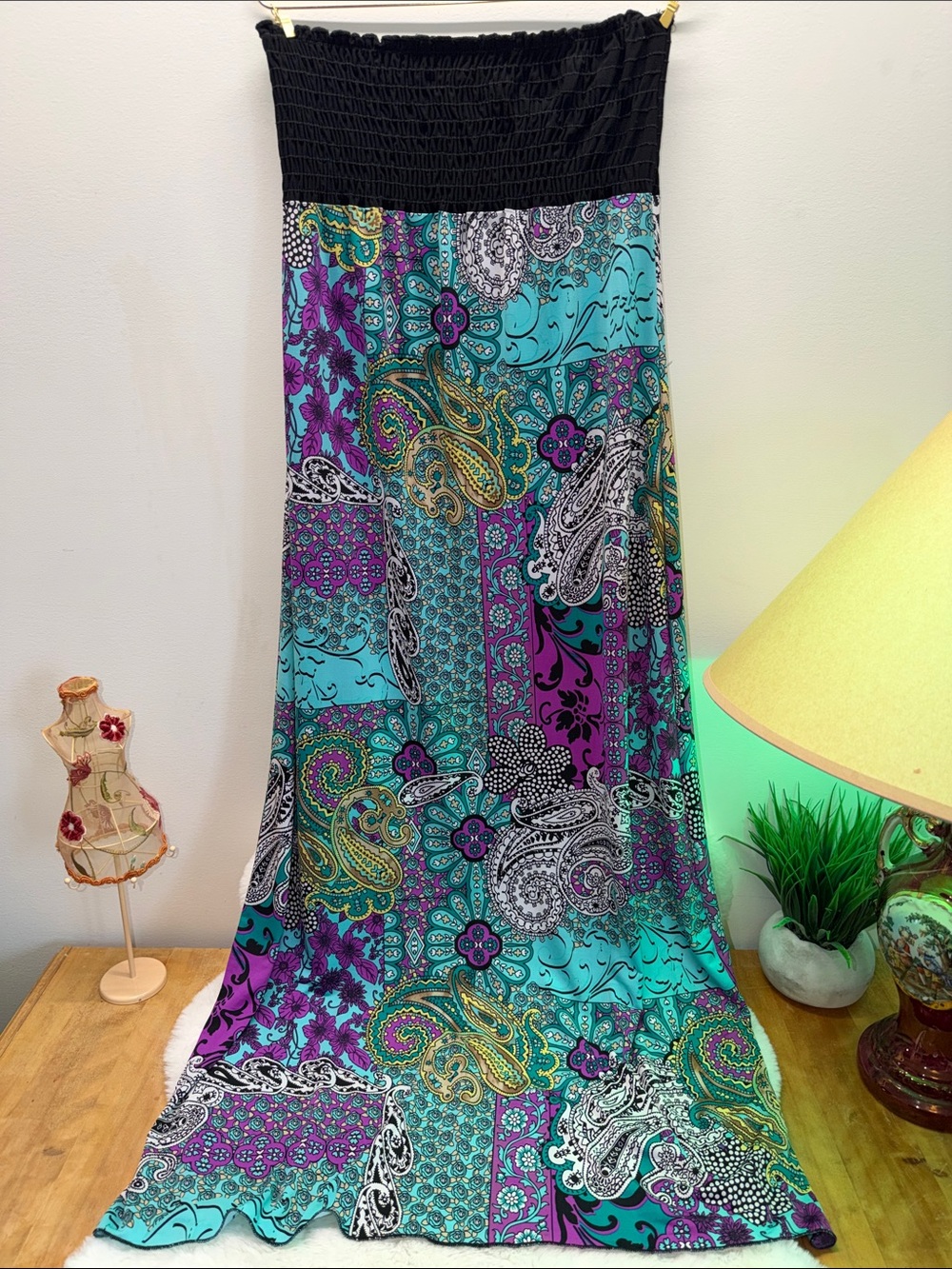 Wet Seal Bohemian Strapless Maxi Summer Wedding Dress in Teal, Purple & Black 💝